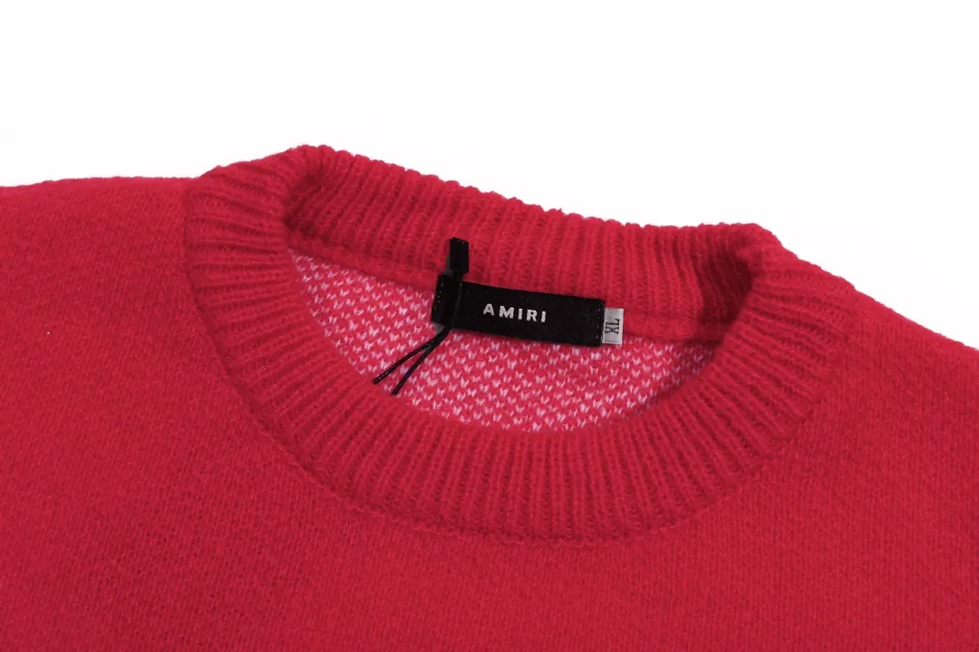 P280 AMIRI new style neckline personalized logo embroidered jacquard seahorse wool sweater Color: Red Black Size: S M L XL XXL