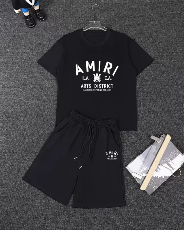 P280 AMIRI spring and summer short-sleeved suit, Xinjiang long-staple cotton short-sleeved + pure cotton terry shorts, a fusion of top elements, trendy men's fashion, unparalleled in terms of upper body comfort, it can be said to be a must-have set for summer. Size: S M L