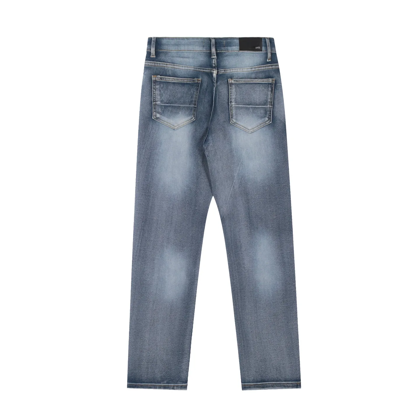 #M38 P168💰 Amiri classic embroidered leather ripped letter jeans slim fit jeans. Produced by a major washed factory. Full of high-end. Knee part destroyed design with patchwork design. Already used as facade design. Leather waist nameplate. The focus of this style is not on washing, but on the destroyed shape and version. The secret lies in the craftsmanship of the master. The cost of post-processing, grinding, cutting, etc. is far beyond the cost of assembly line products. Color: Picture color Size: 30-32-34-36