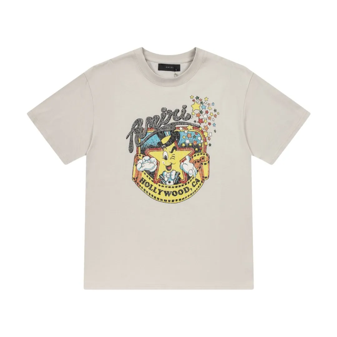 8012#P150amiri washed cracked printed logo, made of 300g fabric, color: black, dawn silver. Size: S M L XL