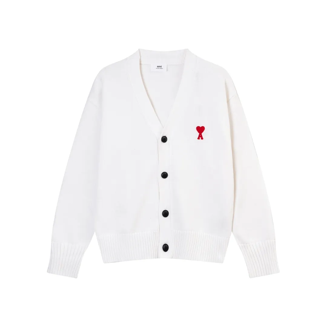 P180 A8116# AMI Paris 2023 New Arrival Love Towel Embroidered Cardigan Sweater Single Piece M Size 0g Oversize Version Same Style for Men and Women Color: Black White Sky Blue Vanilla Apricot Code Number: S-XL P150