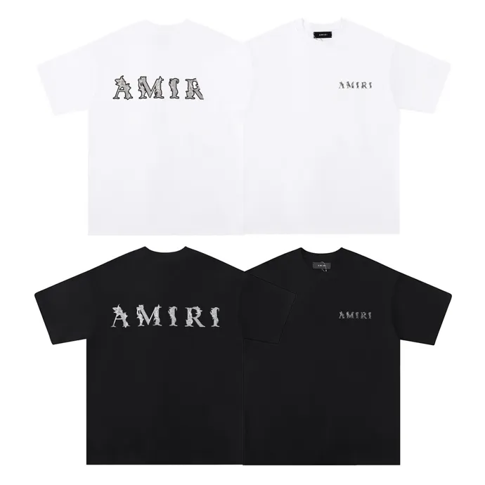 Style number: 695 P120 Fabric: 260g double yarn AMIRI 2025 spring and summer new logo round neck T-shirt high street unisex style loose classic letter short sleeves Color: White Black Size: S M L XL