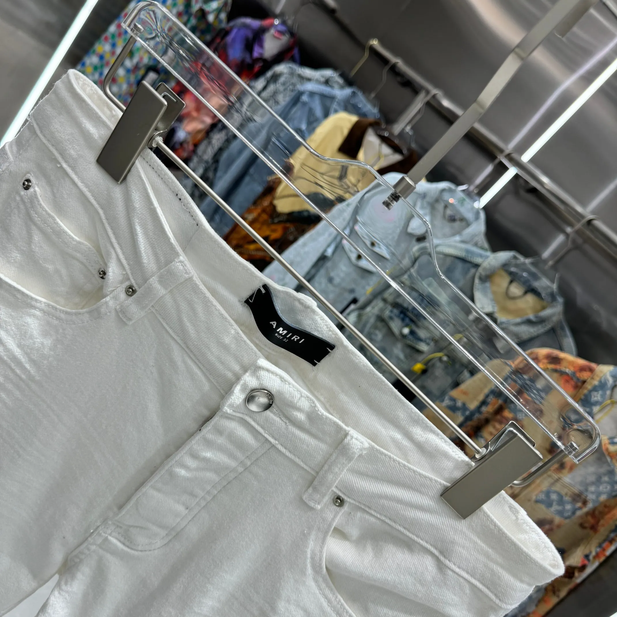 P290 Amiri ripped craft street fashion slim fit stretch jeans Color White Size 30 32 34 36 38