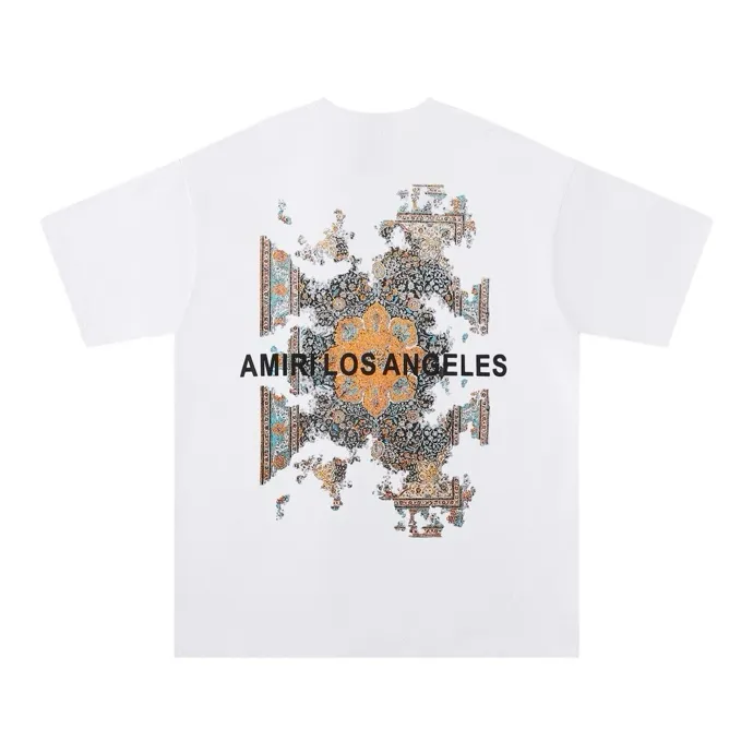 Style number: 724 P126 Fabric: 260g double yarn AMIRI 2025 spring and summer new logo round neck T-shirt high street men and women loose classic letter cashew flower short sleeves Color: black. White Size: S M L XL