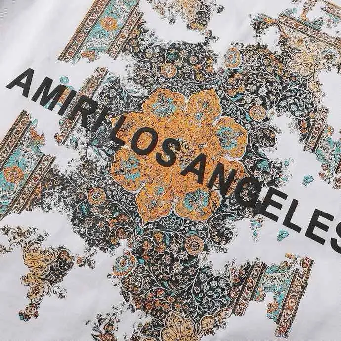 Style number: 724 P126 Fabric: 260g double yarn AMIRI 2025 spring and summer new logo round neck T-shirt high street men and women loose classic letter cashew flower short sleeves Color: black. White Size: S M L XL