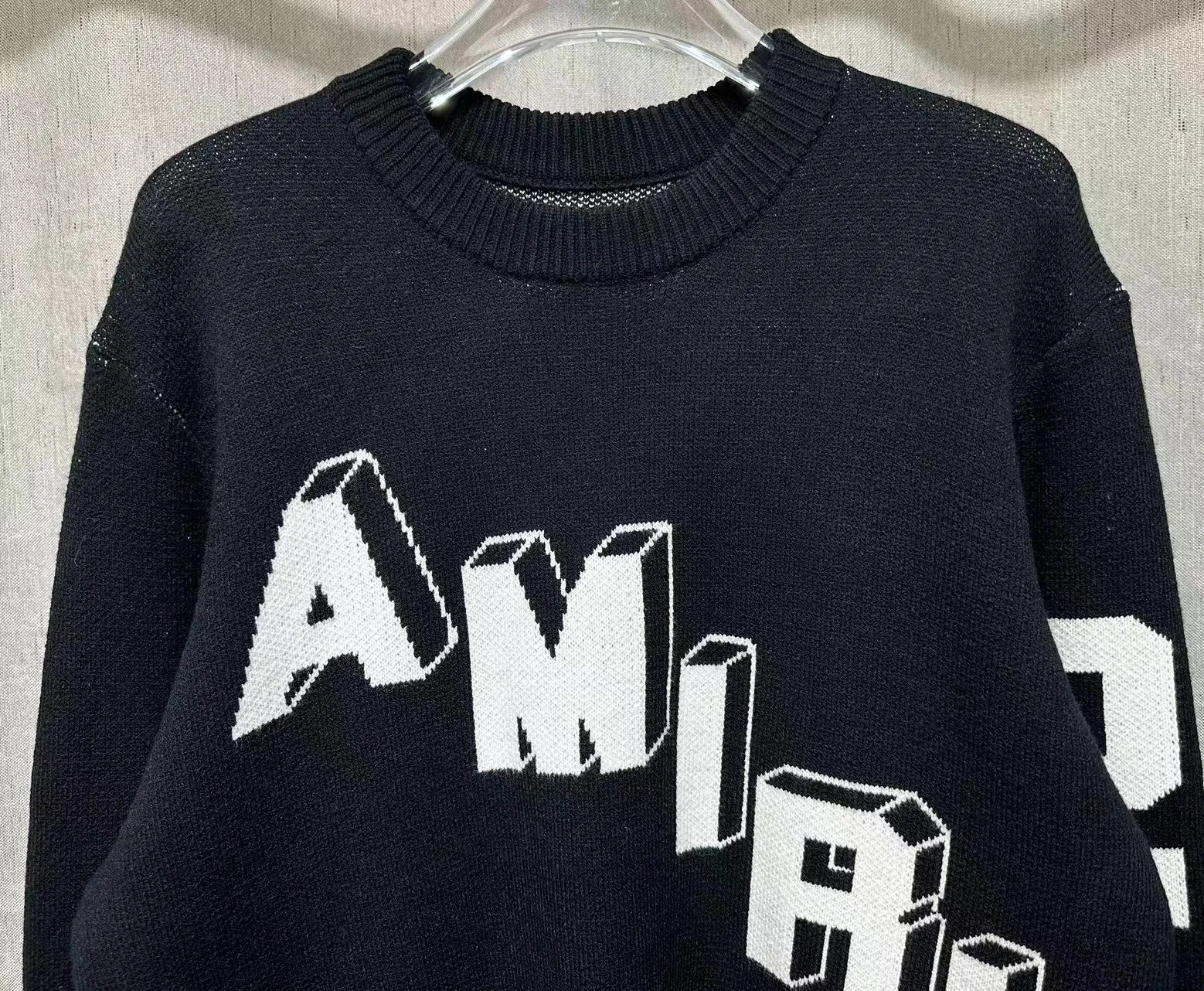 P230 🎉AMIRI new autumn and winter sweater Amiri exclusive logo jacquard on the front, 22 number jacquard on the back Color: White Black Size: S M L XL XXL