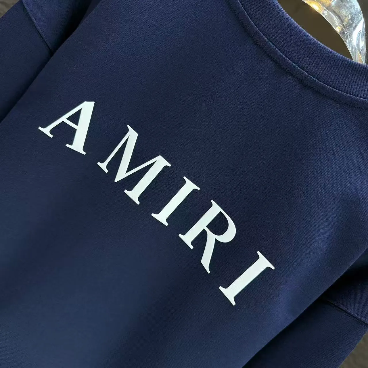 P210 AMIRI* 2025 autumn and winter new round neck sweatshirt 400g terry cotton letter logo three-dimensional foam Color: Black White Gray Dark Blue Size: S M L XL XXL