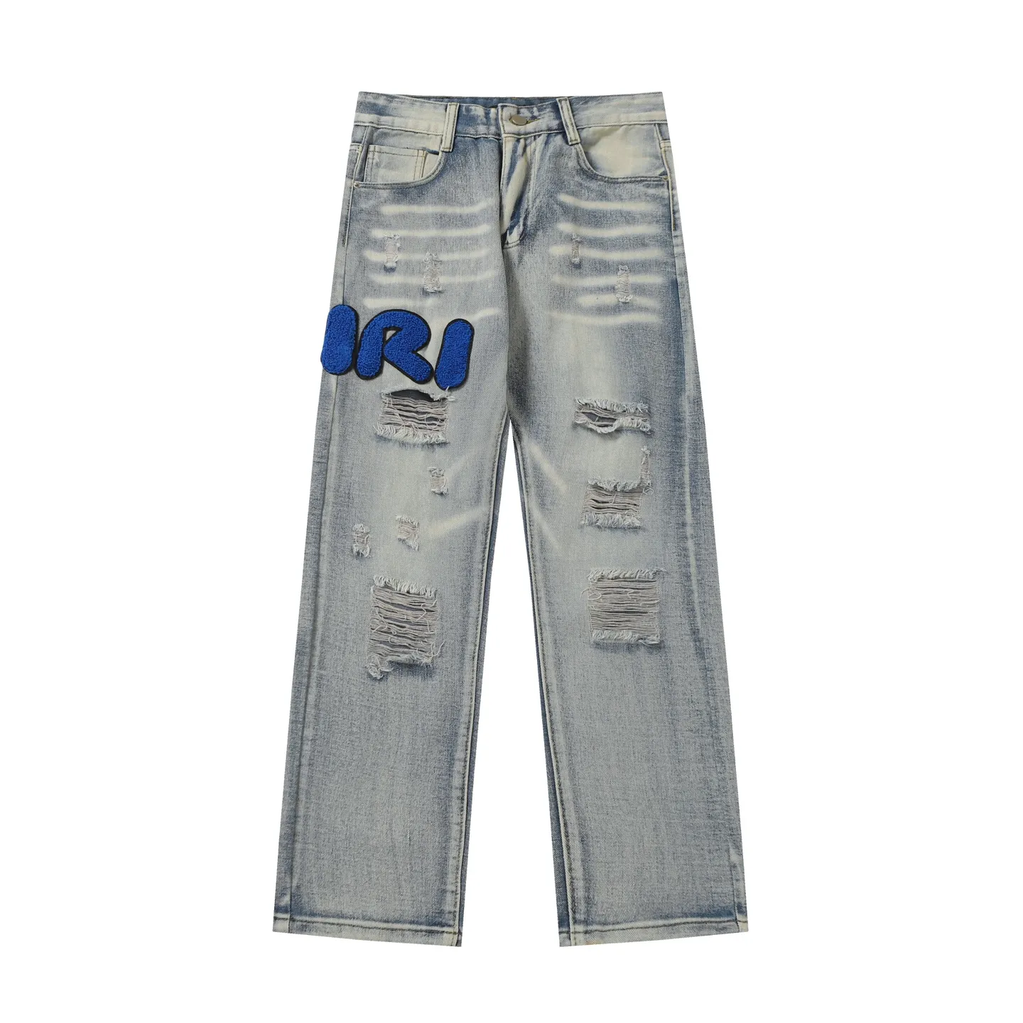 P236 Actual photo [High quality] Code: B08 Color: Picture color Size: S to XXXL AMIRI patch embroidery jeans trousers AMIRI high street basic ripped loose casual versatile jeans trousers amiri brand jeans break the production process and cutting of the original jeans, the fabrics are softer and more comfortable Hand-sewn collar label Customized logo buttons Genuine leather tag Size Pants length Waist Hips Unit cm S 98 68 100 M 99 72 104 L 100 76 108 XL 101 80 112 XXL 102 84 116 XXXL 103 88 120