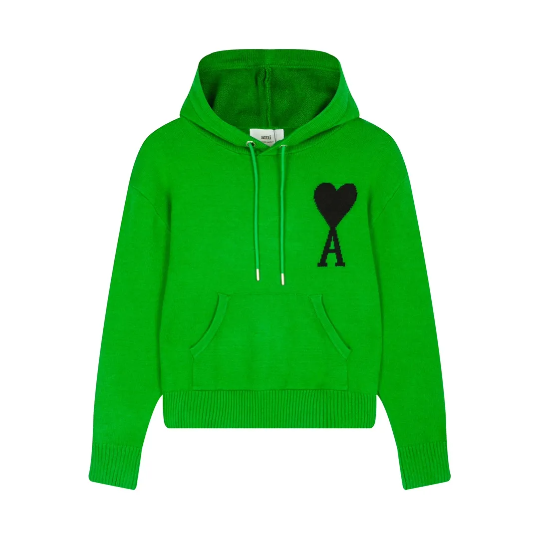 CYA46# ami paris22 spring and summer new big love letter A pullover wool sweater hooded, same style for men and women. Color: black white green yellow nine red royal blue gray black 7 colors code number: S-XL