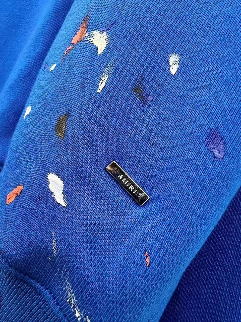 7017#P340AMIRI Fall/Winter 22 men’s black paint-splashed letter LOGO pattern embroidered sweatshirt hoodie. Color: black. blue. Size: S M L XL