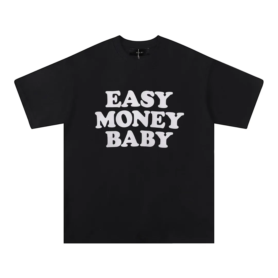 Style number: 748 P114 Fabric: 260g double yarn AMIRI 2025 spring and summer new logo round neck T-shirt high street men and women loose classic letter printed short sleeves Color: black. White Size: S M L XL