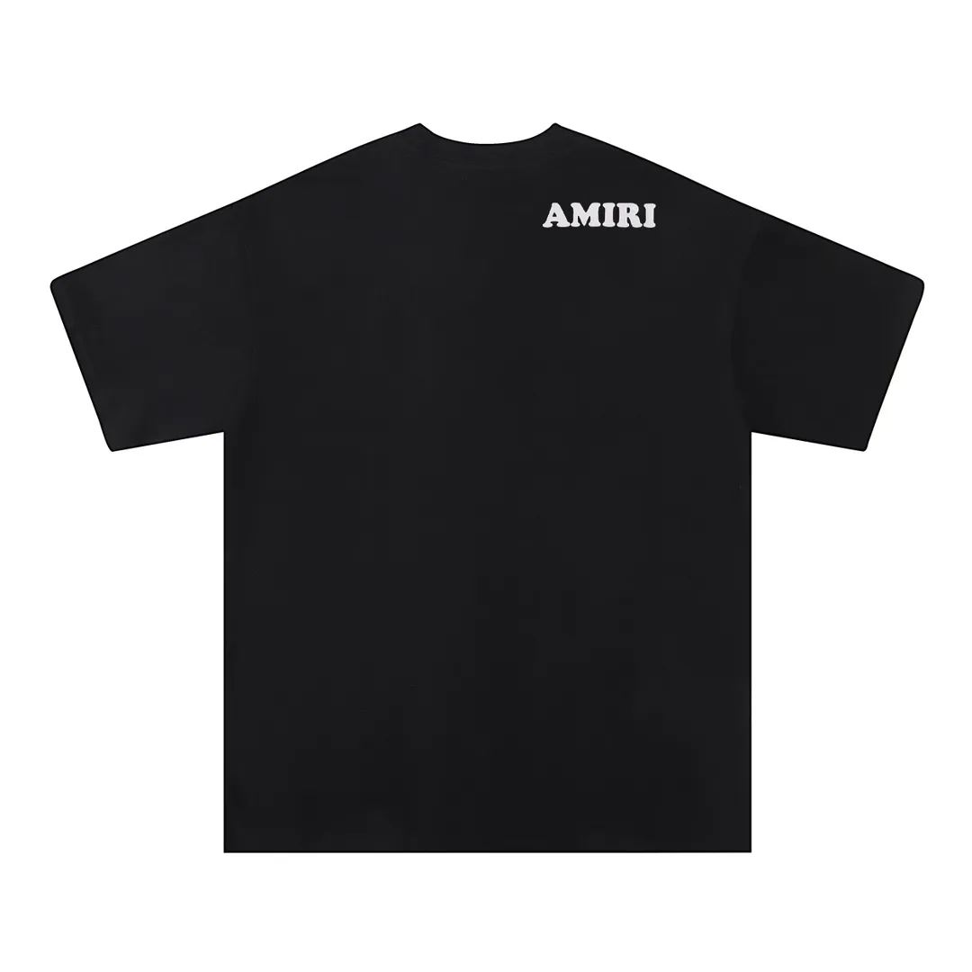 Style number: 748 P114 Fabric: 260g double yarn AMIRI 2025 spring and summer new logo round neck T-shirt high street men and women loose classic letter printed short sleeves Color: black. White Size: S M L XL
