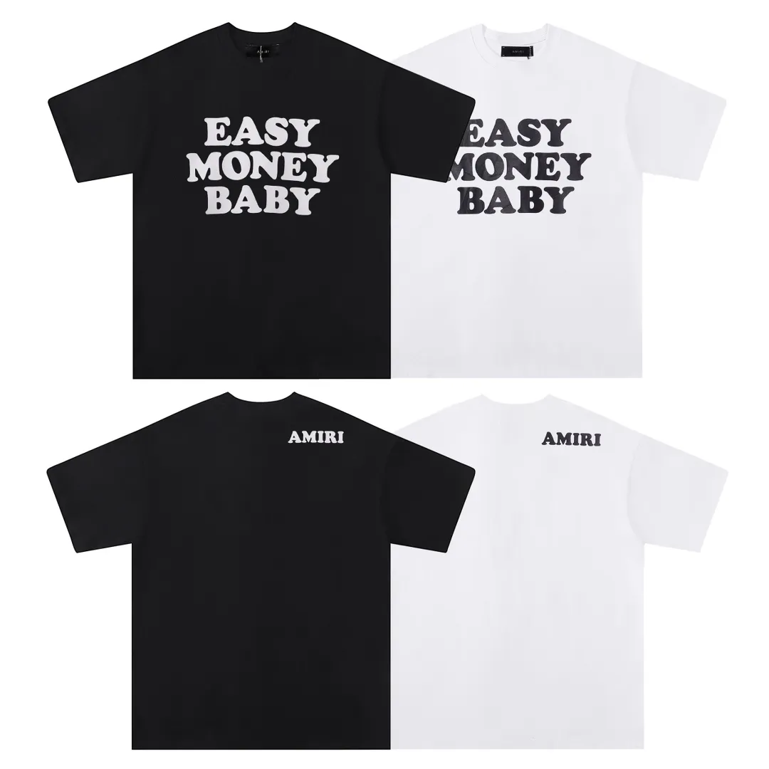 Style number: 748 P114 Fabric: 260g double yarn AMIRI 2025 spring and summer new logo round neck T-shirt high street men and women loose classic letter printed short sleeves Color: black. White Size: S M L XL