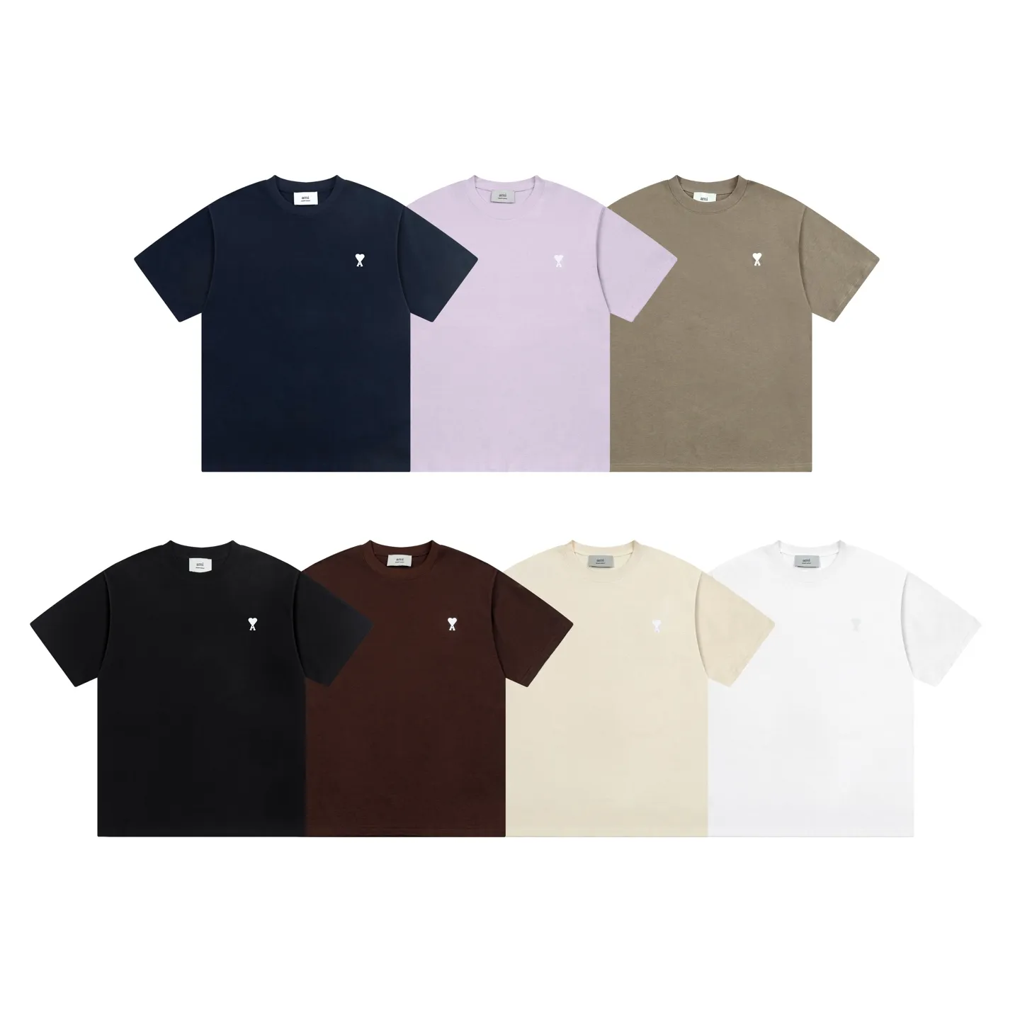 1230# AMI PARIS 25SS new spring and summer classic white ADC small love embroidered short-sleeved T-shirt. Customized 230g double yarn pure cotton fabric matching 280G rib. New main wheat. Washable wheat QR code can be scanned. Same style for men and women. Color: black, white, Baolan, apricot, purple, gray green, coffee. Code number: S-XL