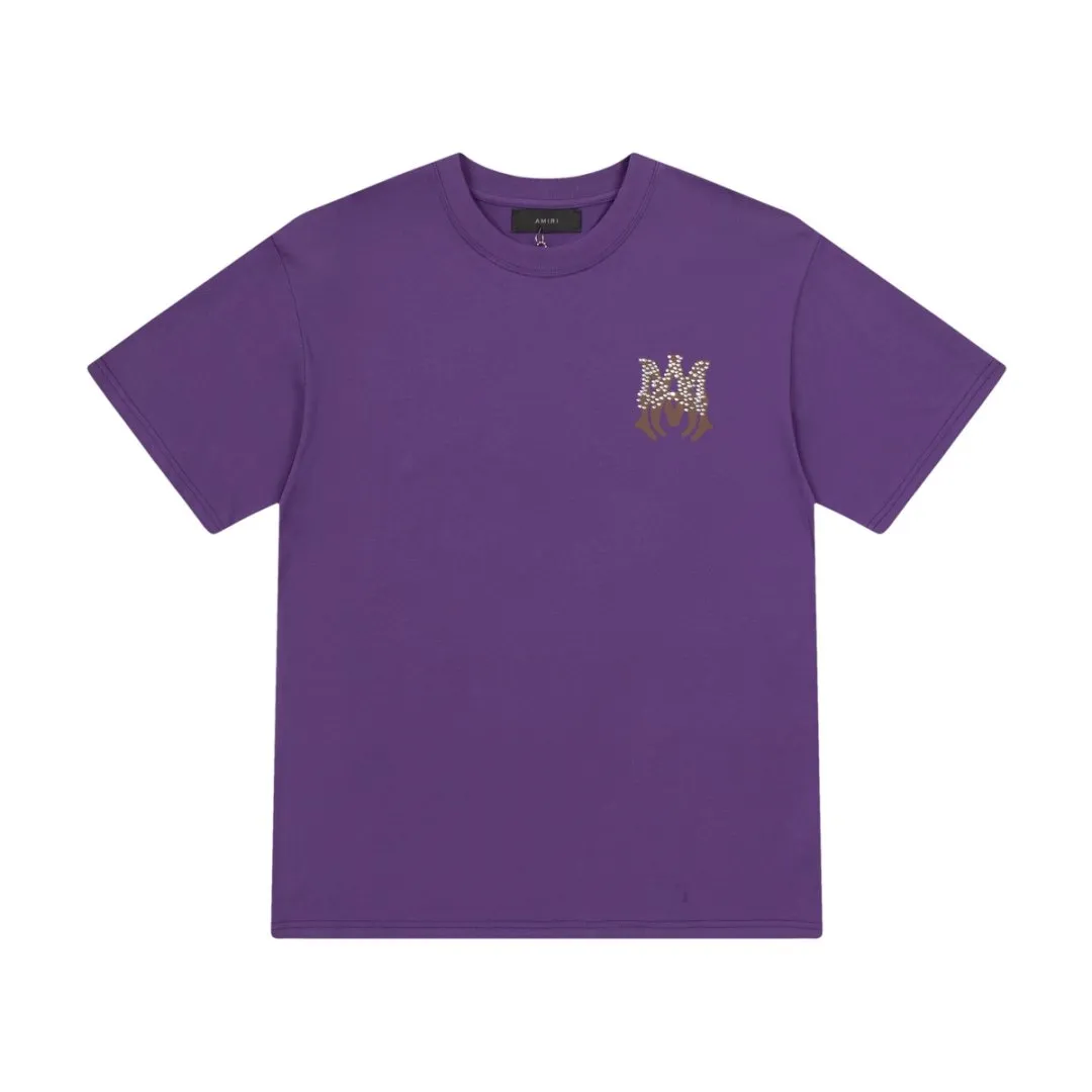 8023#P156amiri printed hot diamond logo, made of 300g heavy fabric, color: black, white, grape purple. Size: S M L XL