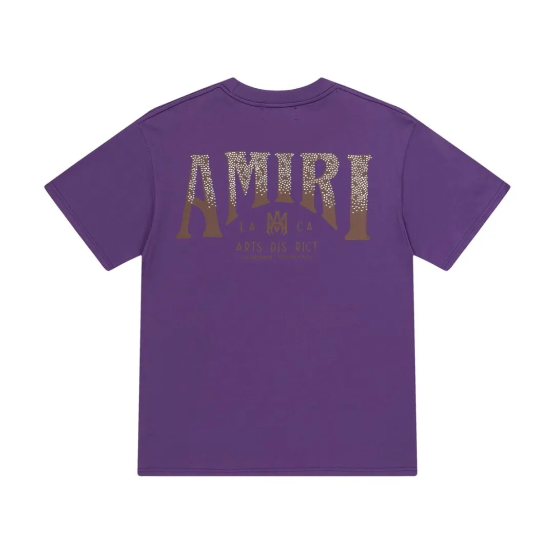 8023#P156amiri printed hot diamond logo, made of 300g heavy fabric, color: black, white, grape purple. Size: S M L XL