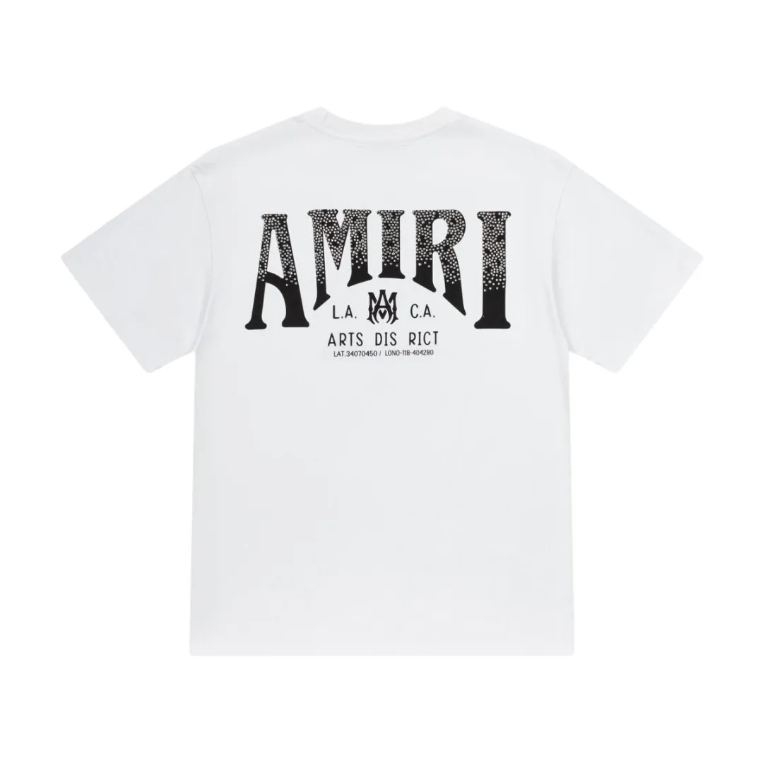 8023#P156amiri printed hot diamond logo, made of 300g heavy fabric, color: black, white, grape purple. Size: S M L XL