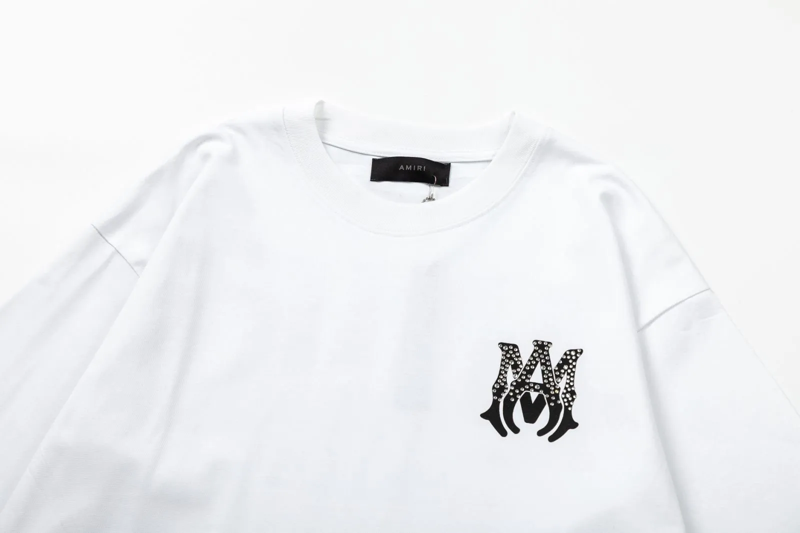 8023#P156amiri printed hot diamond logo, made of 300g heavy fabric, color: black, white, grape purple. Size: S M L XL