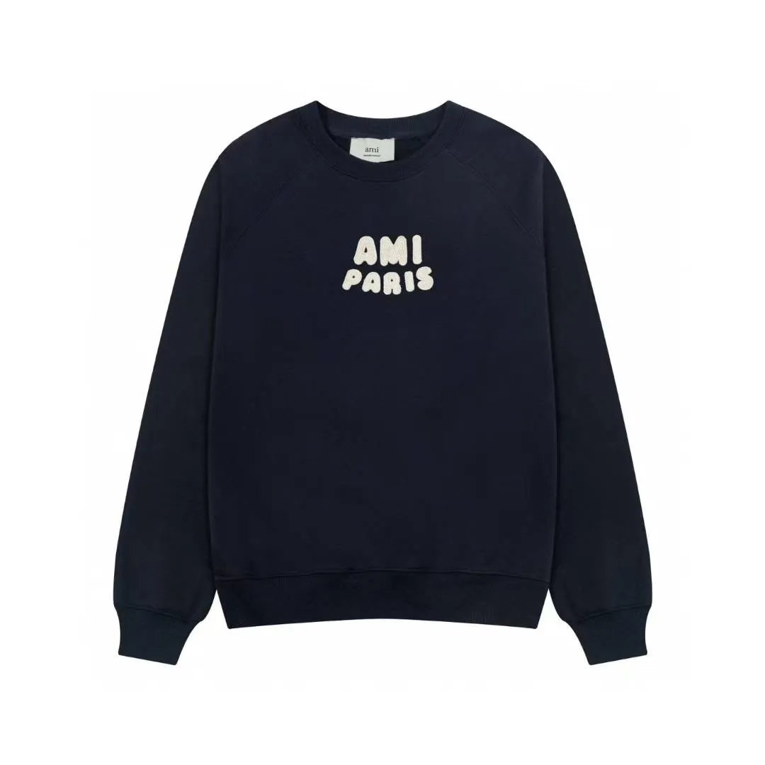 666# AMI PARIS 25 new autumn and winter crochet monogram micro-label towel embroidered raglan round neck pullover sweatshirt Customized 360g pure cotton fabric YP replica New main wheat Washable wheat QR code can be scanned Same style for men and women Color: Baolan apricot Size: S-XL