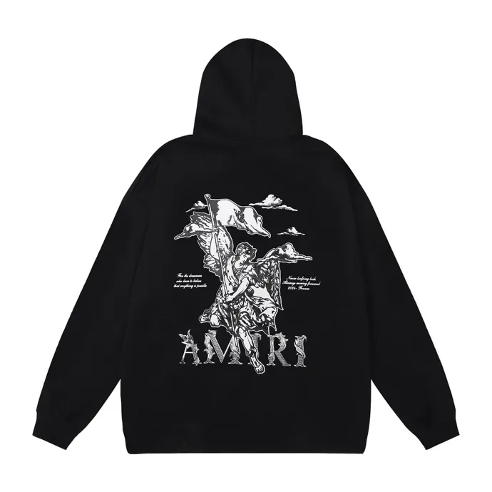 Style number: 886 P230 Fabric: 360g pure cotton terry sweatshirt AMIRI 2025 new autumn and winter logo hooded terry sweatshirt high street unisex loose classic letter jacket Color: black Size: S M L XL