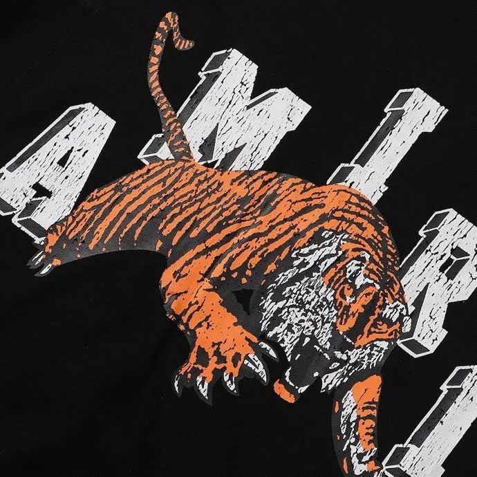 Style number: 694 P120 Fabric: 260g double yarn AMIRI 2025 spring and summer new logo round neck T-shirt high street unisex style loose classic tiger letter short sleeves Color: black Size: S M L XL