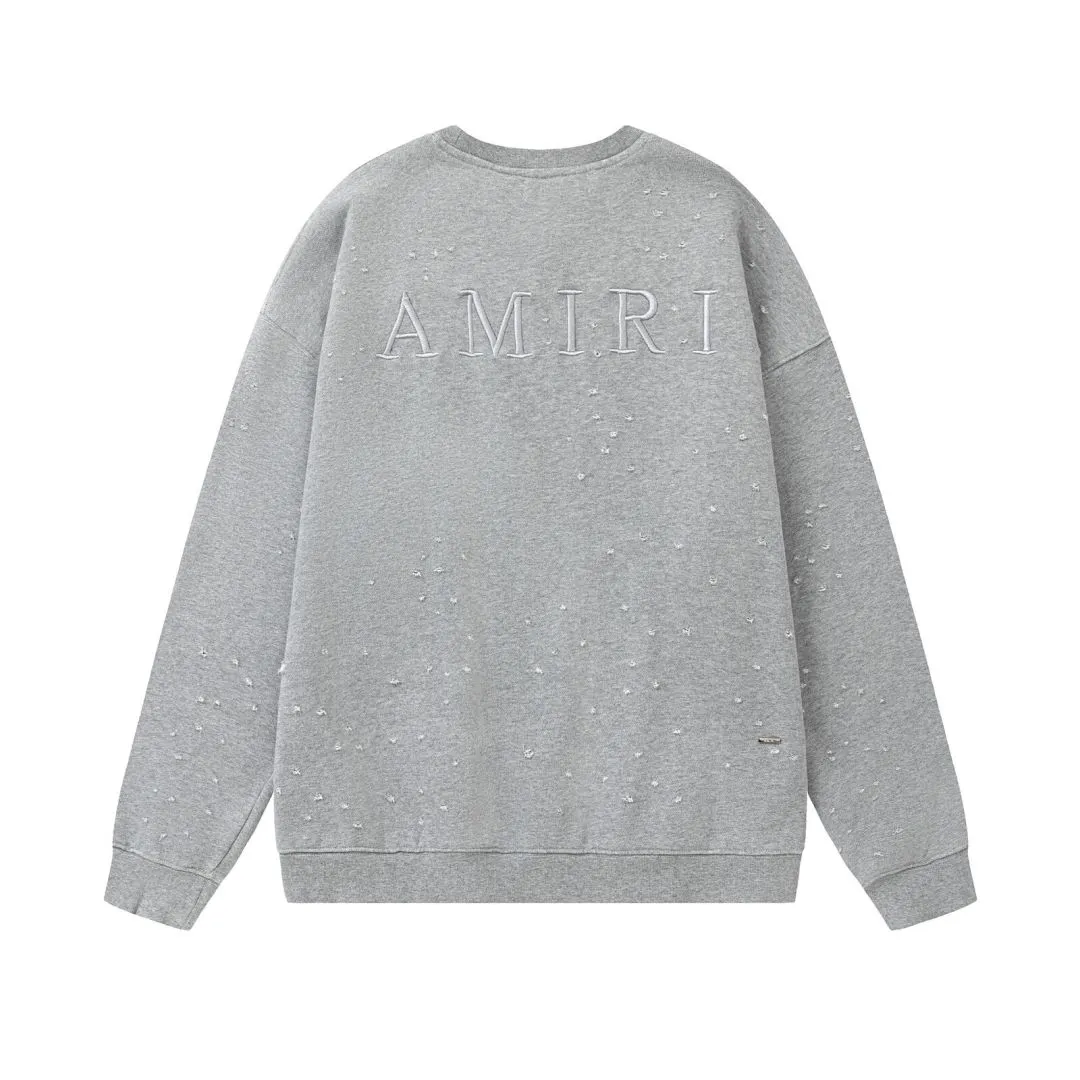 7180#P250AMIRI three-dimensional embroidered hole-shaped round neck sweatshirt, color: black, white, floral gray. Size:S M L XL