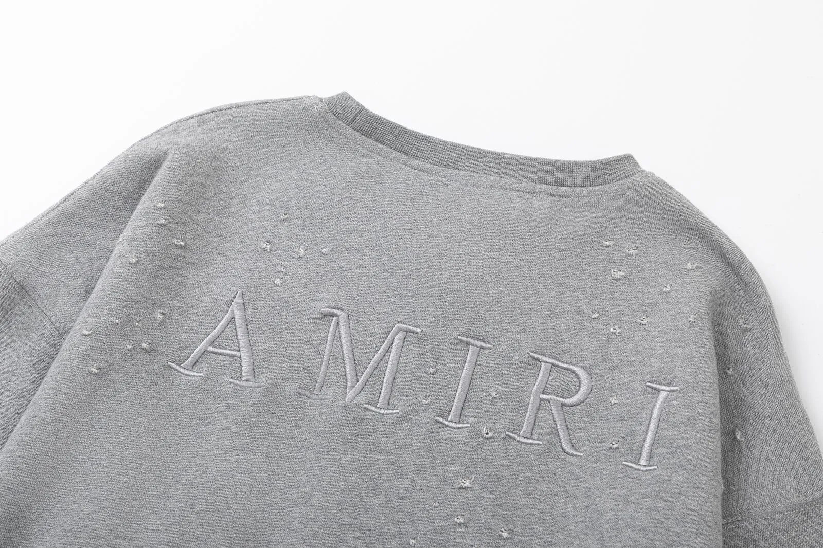 7180#P250AMIRI three-dimensional embroidered hole-shaped round neck sweatshirt, color: black, white, floral gray. Size:S M L XL