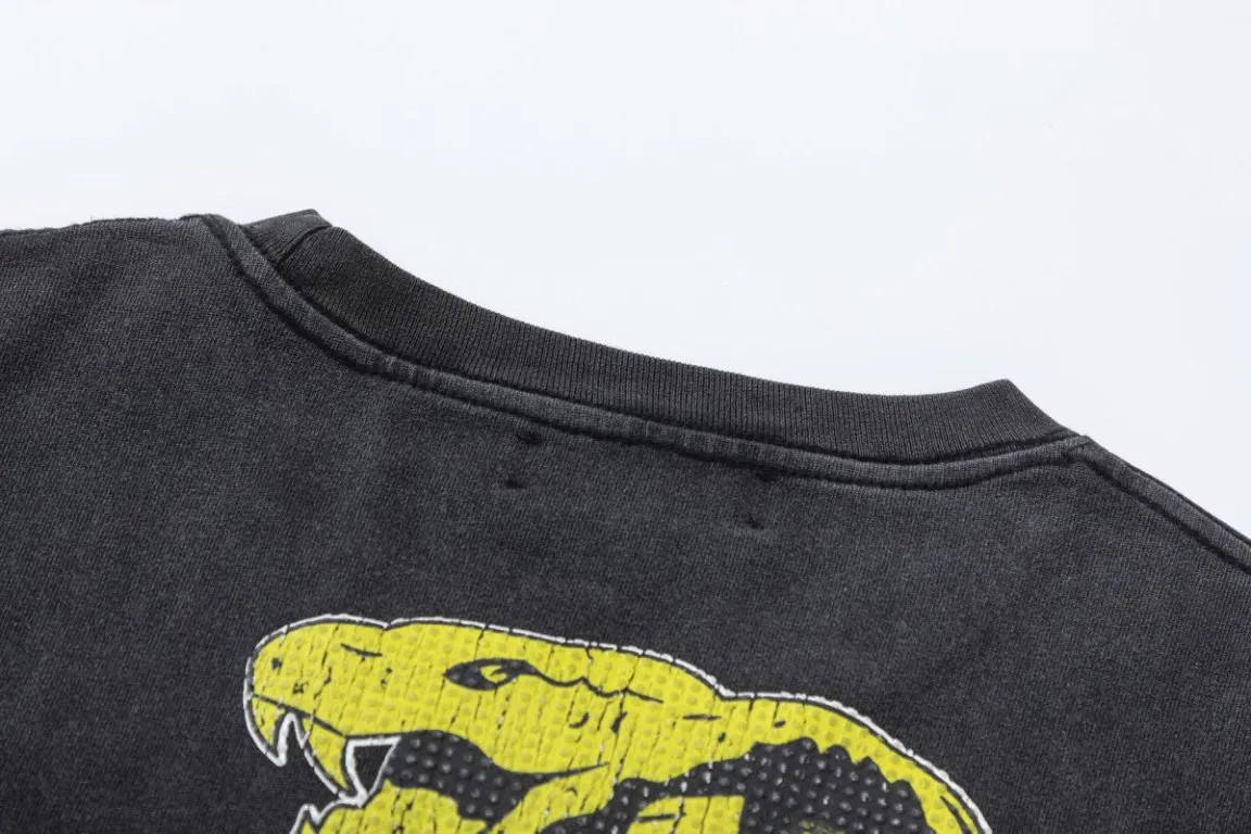 P150 8068#AMIRI Year of the Snake limited edition, using 300g heavy fabric washing process, color: black, size: S M L XL