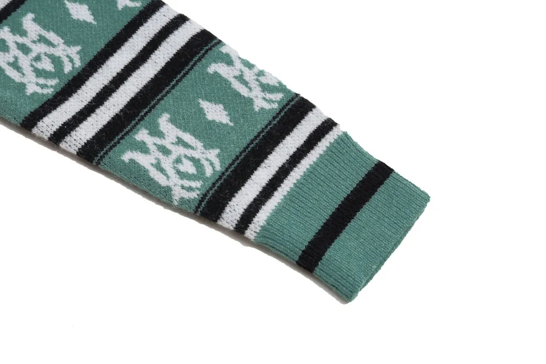 P300 AMIRI new style neckline personalized logo embroidered jacquard seahorse wool sweater Color: Gray Green Size: S M L XL XXL
