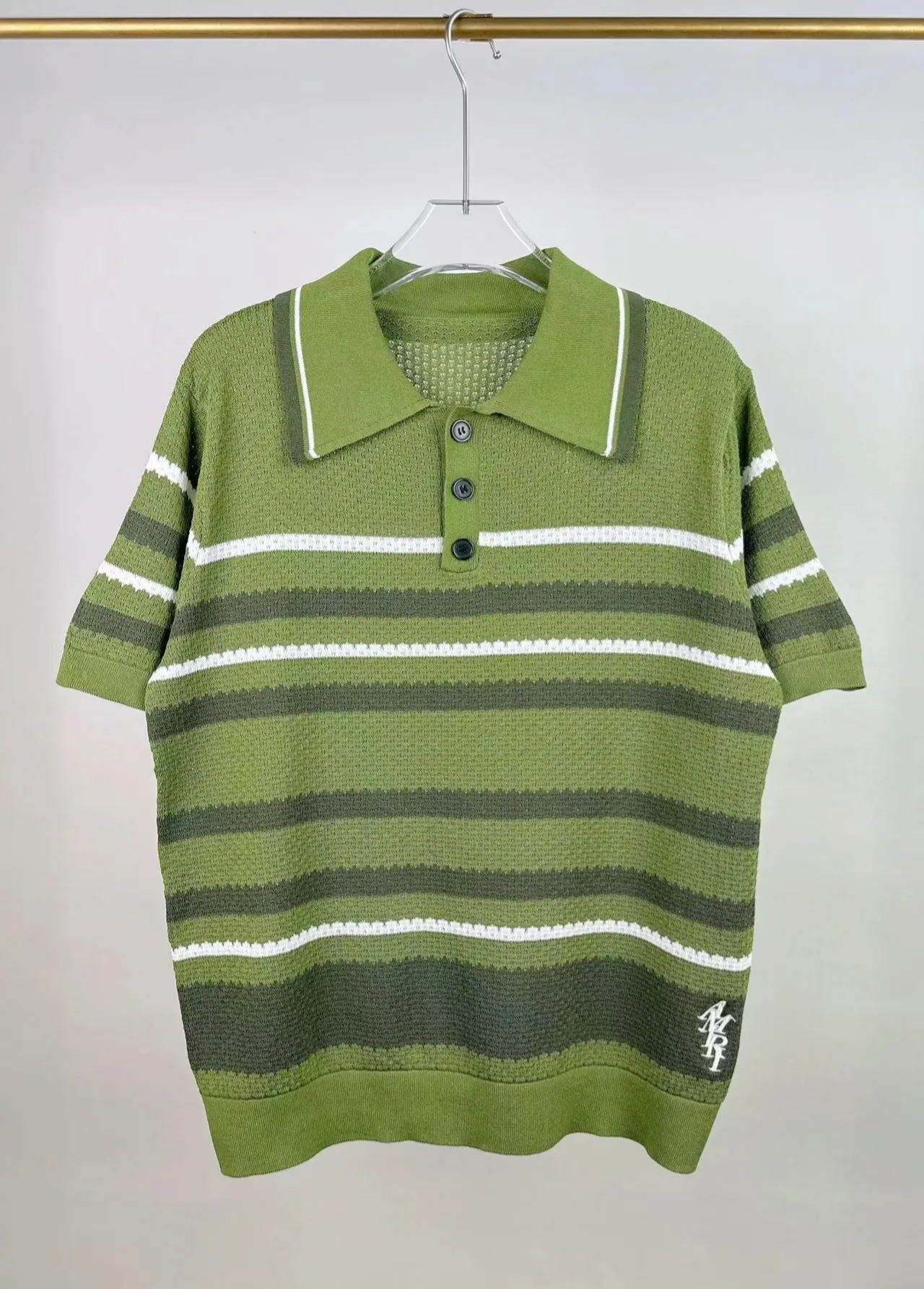 P210 🎉AMIRI new sweater short-sleeved POLO shirt, thin and breathable, embroidered hem, color: green black number: S M L XL XXL