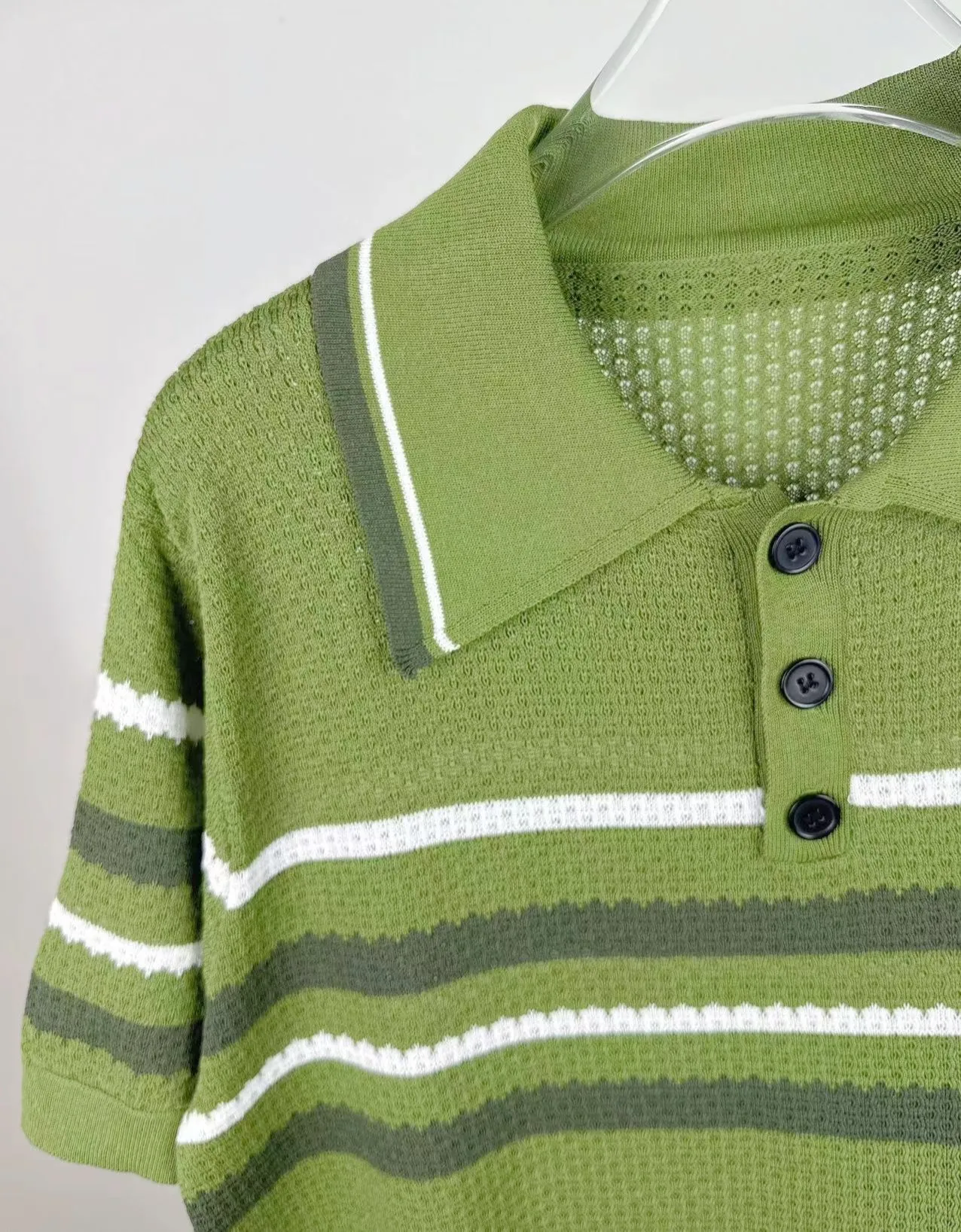 P210 🎉AMIRI new sweater short-sleeved POLO shirt, thin and breathable, embroidered hem, color: green black number: S M L XL XXL