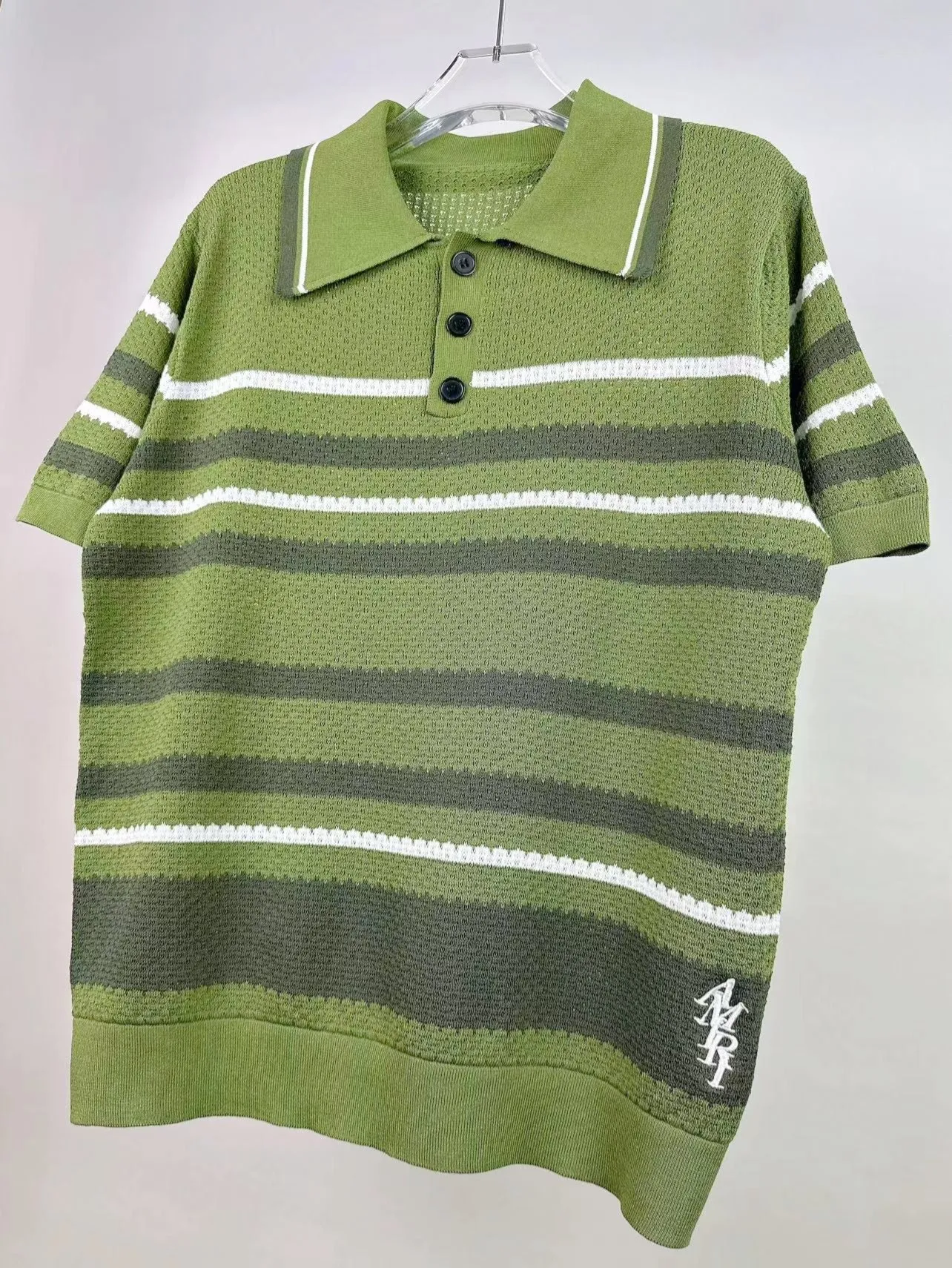 P210 🎉AMIRI new sweater short-sleeved POLO shirt, thin and breathable, embroidered hem, color: green black number: S M L XL XXL
