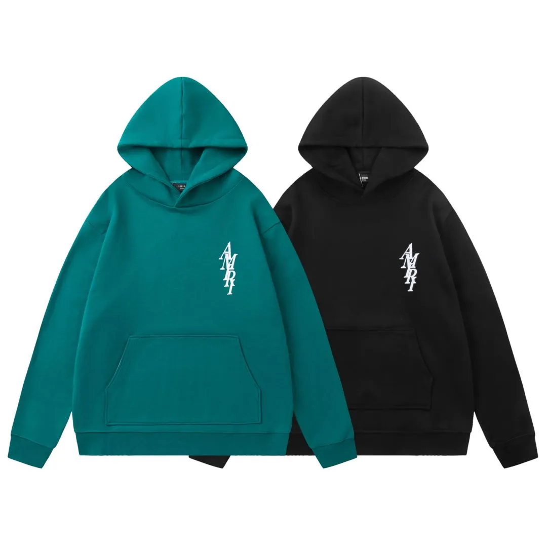 7182#P300AMIRI printed LOGO hooded sweatshirt, color: turquoise green, black, size: S M L XL