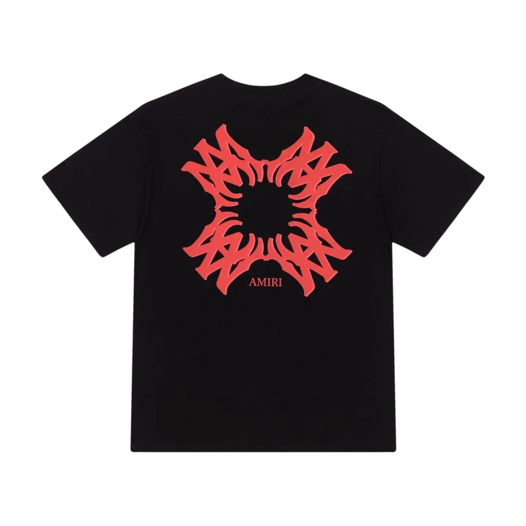 8006#P144, AMIRI logo hand-printed loose-fitting short-sleeved T-shirt, made of 300g fabric, color: black, white, apricot, size: S M L XL