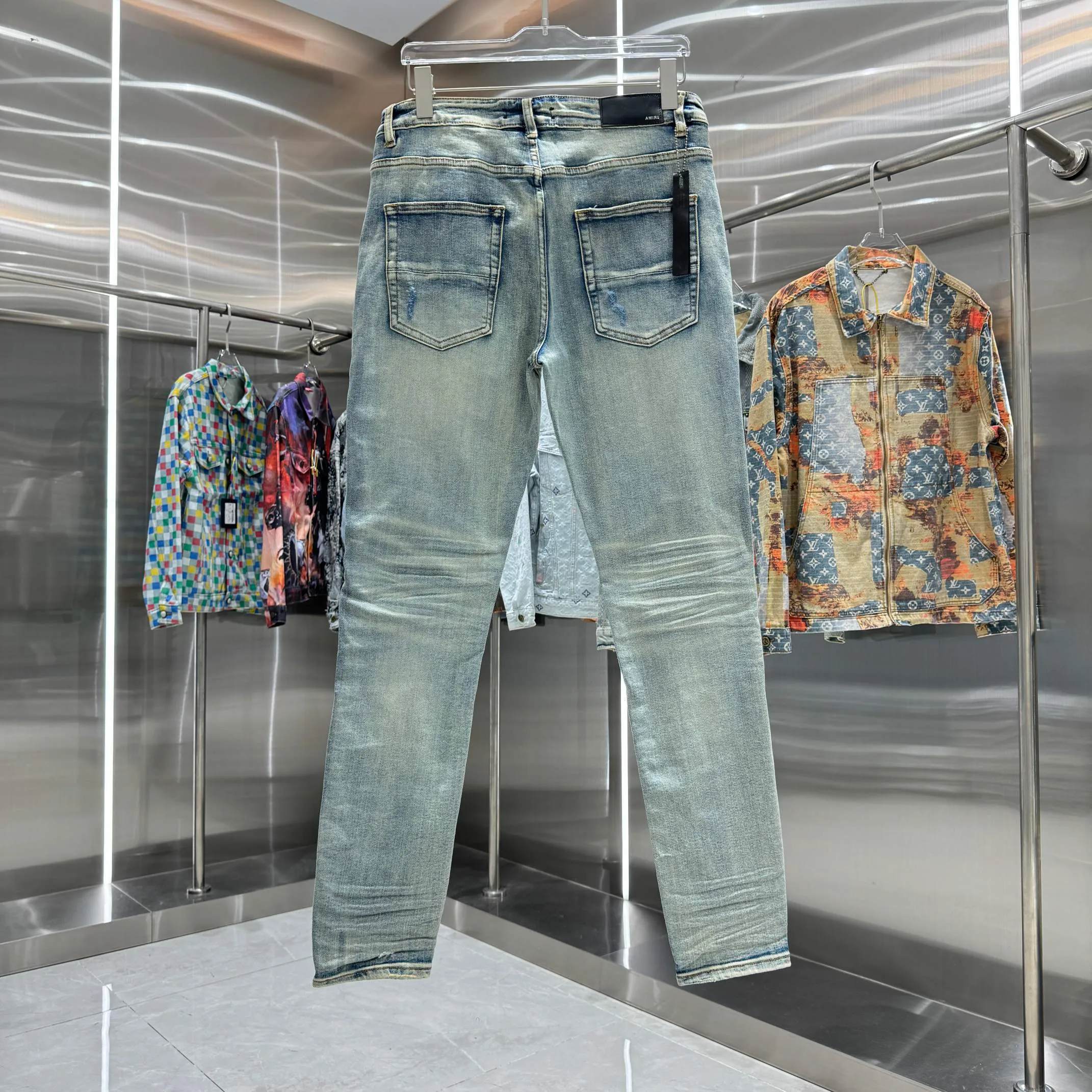 P290 Amiri ripped street fashion slim fit stretch jeans color blue size 30 32 34 36 38