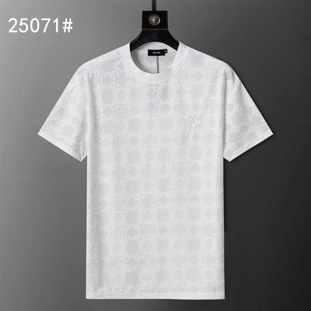 P130 Mili's 2026 spring and summer new men's round neck short-sleeved T-shirt, terry jacquard fabric, stylish and handsome, comfortable fabric, rigorous workmanship, and neat wiring. Good upper body effect·size M-3XL white