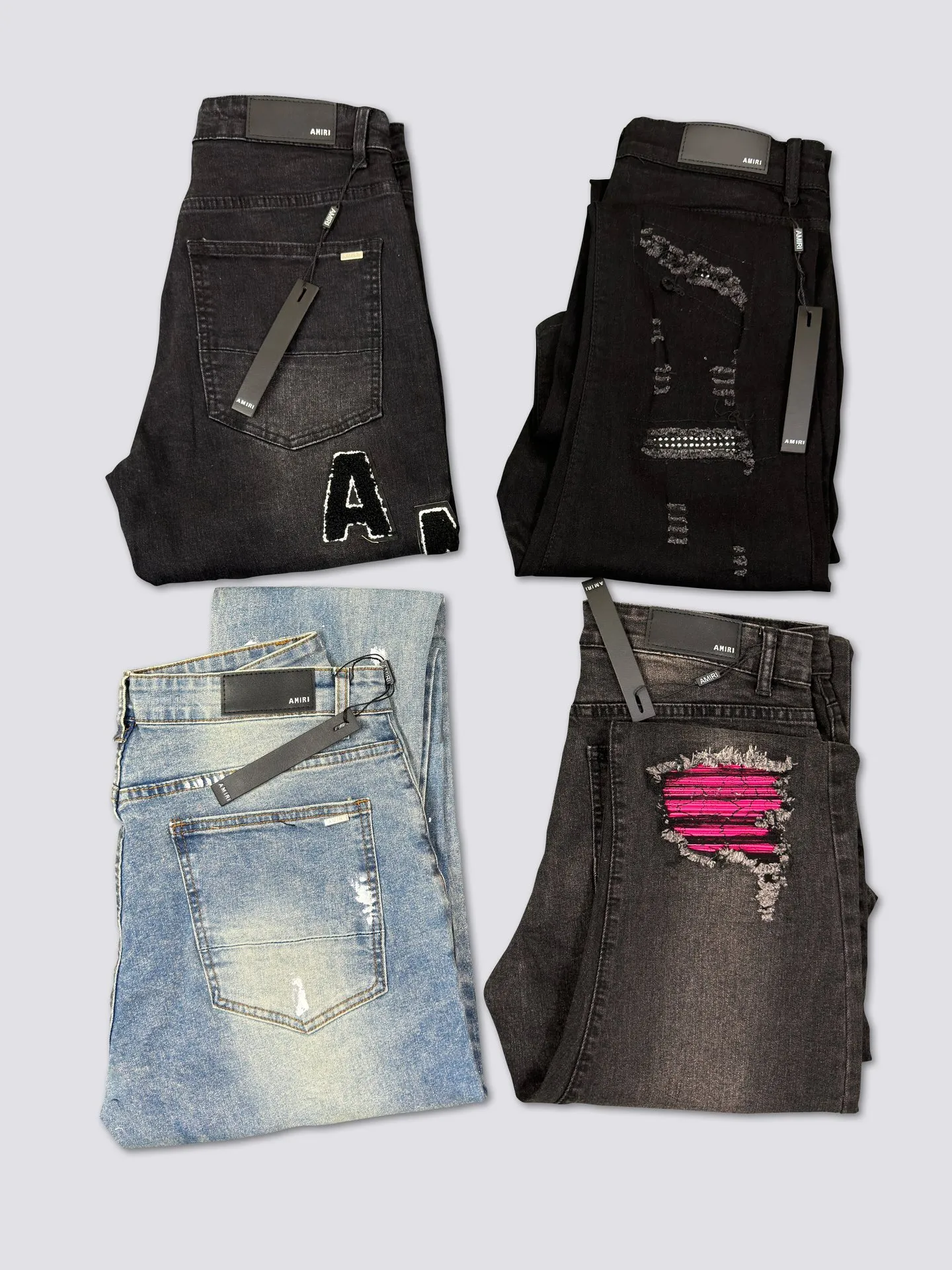 AMIRI's new jeans washed towel embroidered logo denim trousers are the same for men and women Color: Black Size: S-XL (28-34)