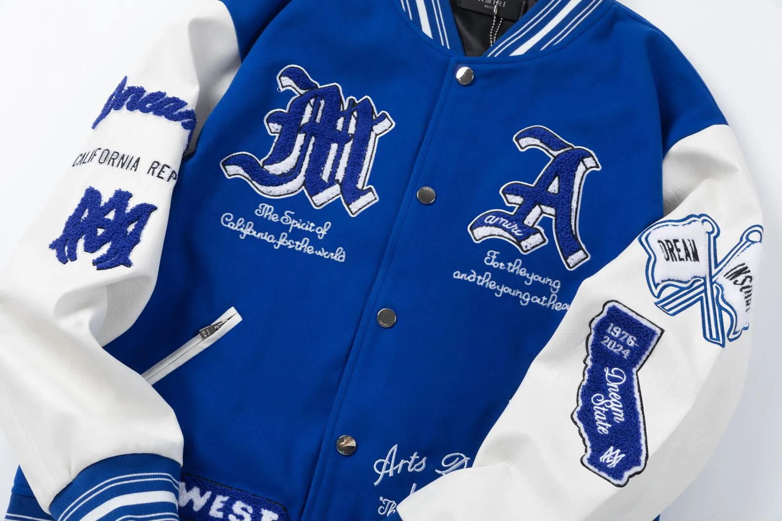 7173#P496AMIRI Sanskrit heavy embroidery jacket. Color: black, blue. Size: S M L XL