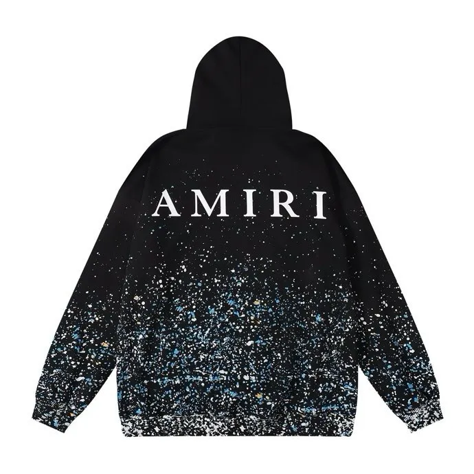 Style number: 873 P230 Fabric: 360g pure cotton terry sweatshirt AMIRI2025 new autumn and winter logo hooded terry sweatshirt high street unisex loose classic letter jacket Color: black Size: S M L XL