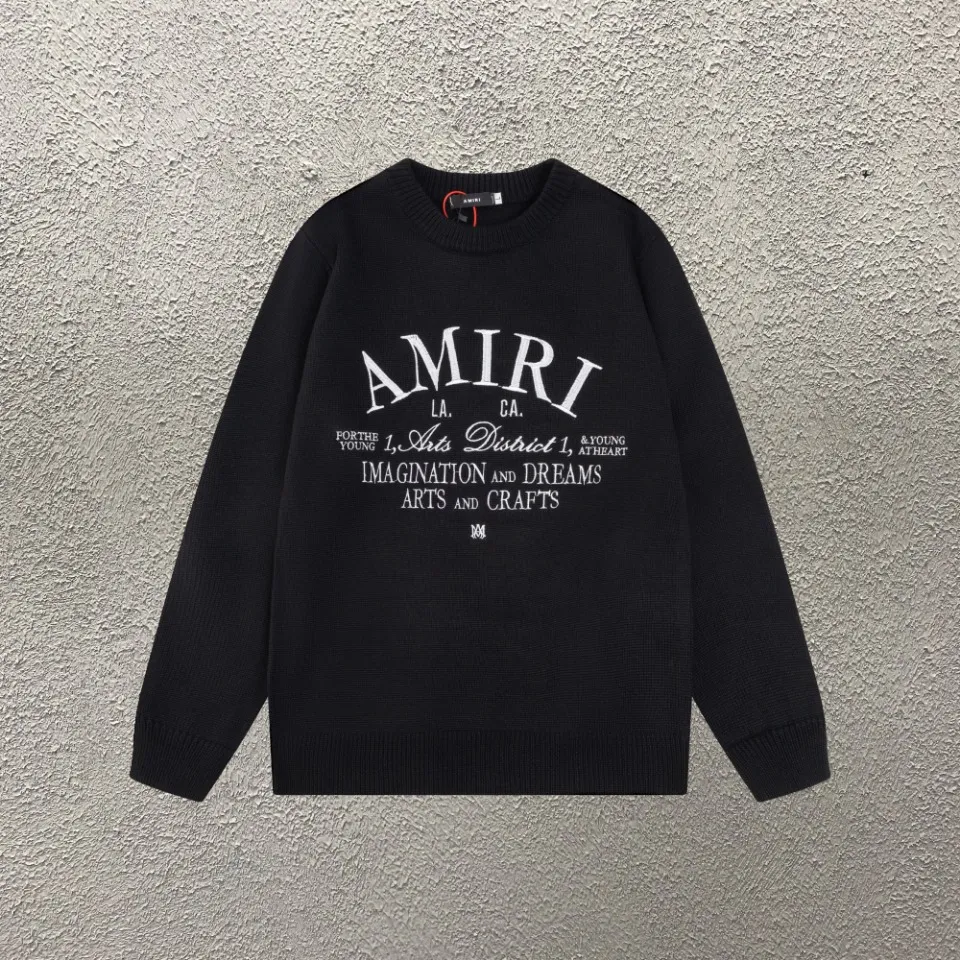 P290 Top version AMIRI/AMIRI classic letter jacquard Logo letter knitted casual crew neck sweater, same style for men and women, couple style -Color/Color: black white -Size/Size: S——XXL