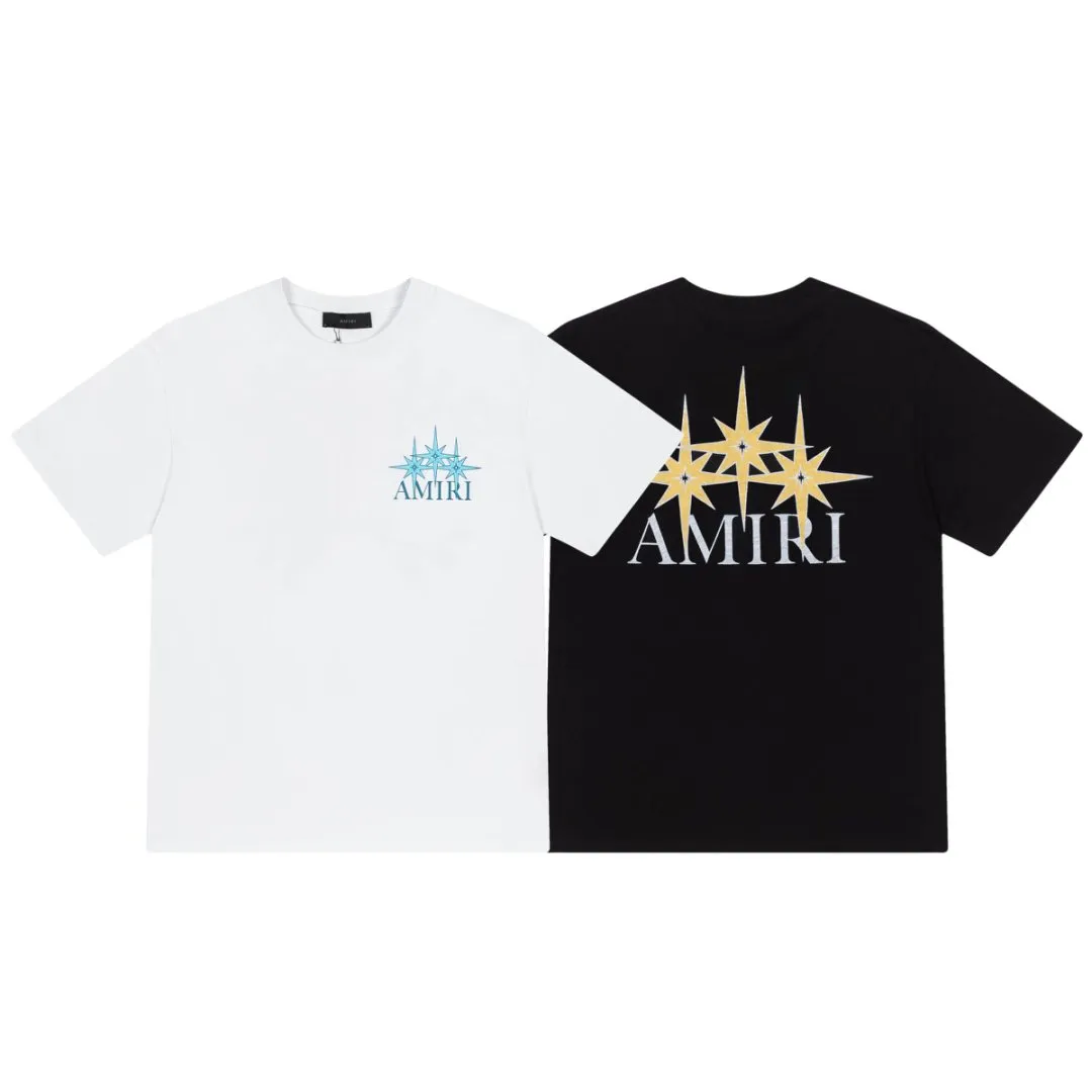 8032#P152, AMIRI star logo hand-printed loose version short-sleeved T-shirt, made of 300 grams of fabric, color: black, white, size: S M L XL