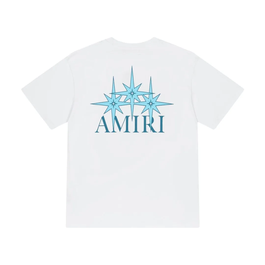 8032#P152, AMIRI star logo hand-printed loose version short-sleeved T-shirt, made of 300 grams of fabric, color: black, white, size: S M L XL
