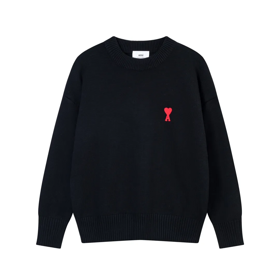 P170 A8115# AMI Paris 2023 new love towel embroidered crew neck sweater, single piece M size 750g, oversize version, same style for men and women, color: black, white, sky blue, vanilla apricot, size: S-XL