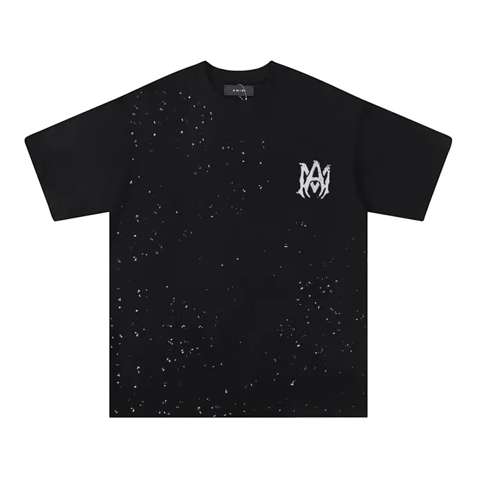 Style number: 713 P126 Fabric: 260g double yarn AMIRI 2025 spring and summer new logo round neck T-shirt high street men and women loose classic letter splash ink short sleeves Color: black. White Size: S M L XL