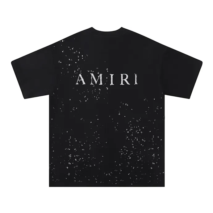 Style number: 713 P126 Fabric: 260g double yarn AMIRI 2025 spring and summer new logo round neck T-shirt high street men and women loose classic letter splash ink short sleeves Color: black. White Size: S M L XL