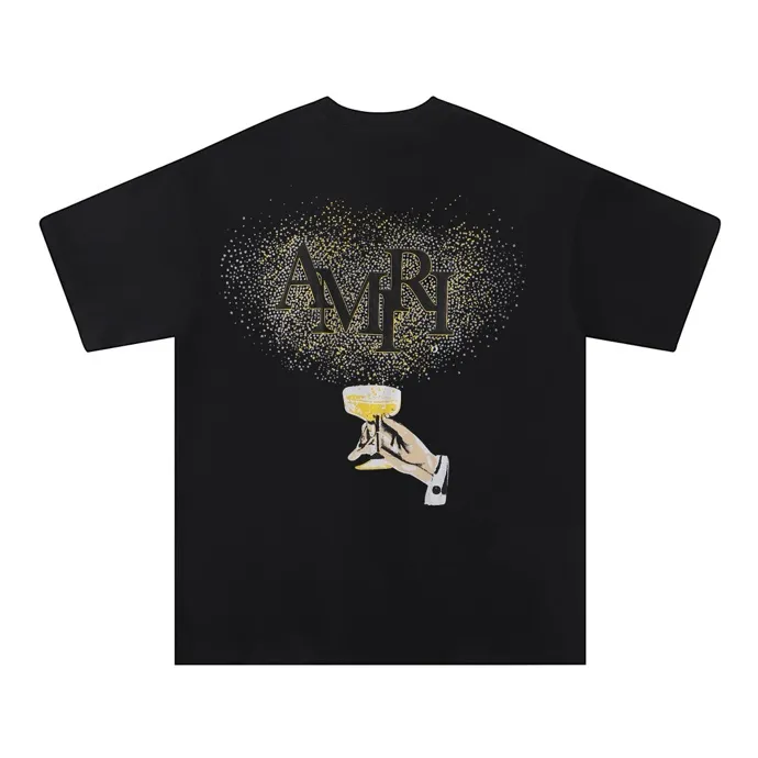 Style number: 684 P120 Fabric: 260g double yarn AMIRI 2025 spring and summer new logo round neck T-shirt high street unisex style loose classic letter short sleeves Color: White Black Size: S M L XL