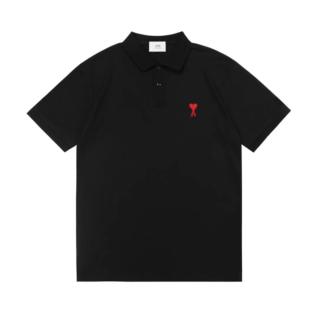 🅿️190 ami 2025 new love embroidered logo couple style casual polo shirt ·Customized pique cotton fabric ·Imported Tajima machine embroidery technology ·Collar label, hangtag, main mark and three labels complete Color: Black Size: M-XXXL