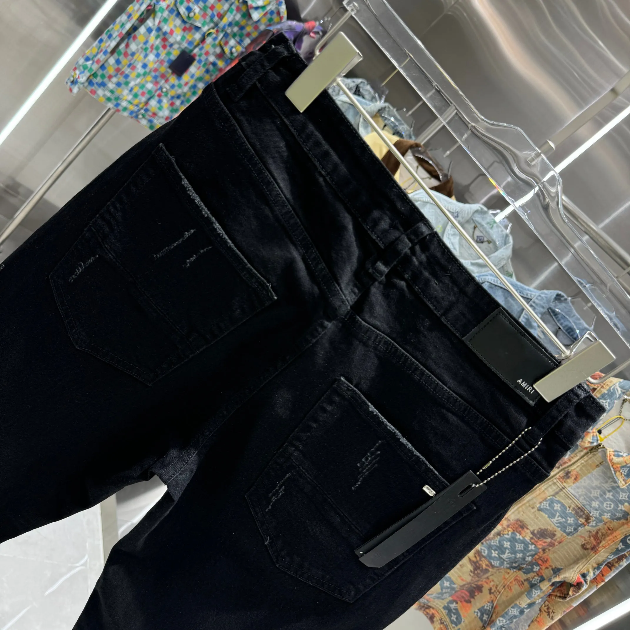 P280 Amiri ripped letter craft street fashion slim fit stretch jeans Color Black Size 30 32 34 36 38