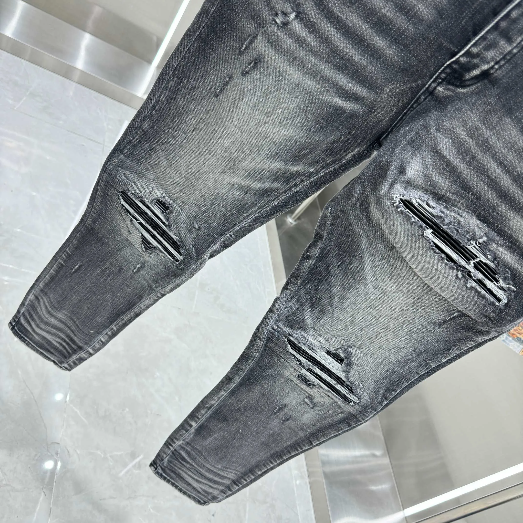 P290 Amiri ripped craft street fashion slim fit stretch jeans Color Black Size 30 32 34 36 38