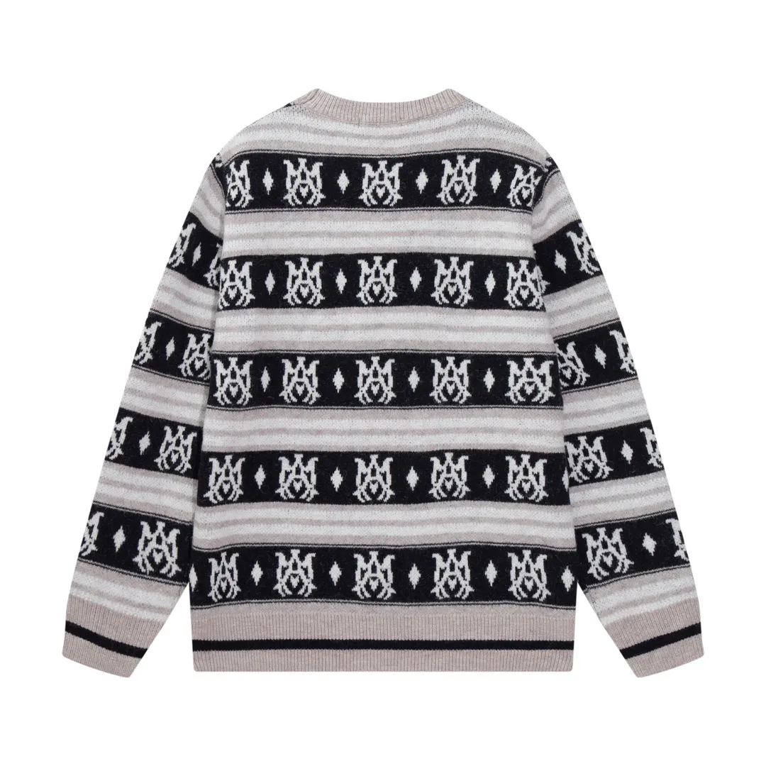 P300 AMIRI new style neckline personalized logo embroidered jacquard seahorse wool sweater Color: Gray Green Size: S M L XL XXL